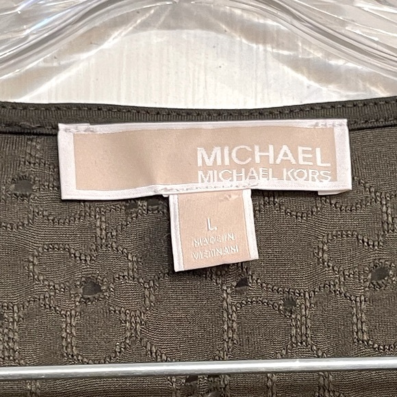 Michael Kors Ruffle Sleeve Eyelet Olive Shirt Size Large - Picture 5 of 6